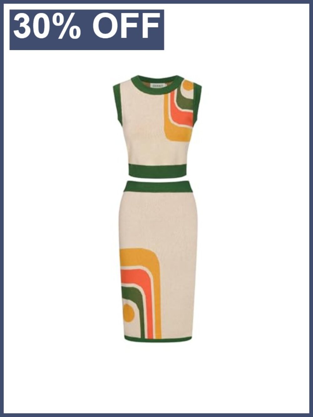 Women's 2-Piece Knitted Vest Skirt Set Retro Mod Style 100% Cotton